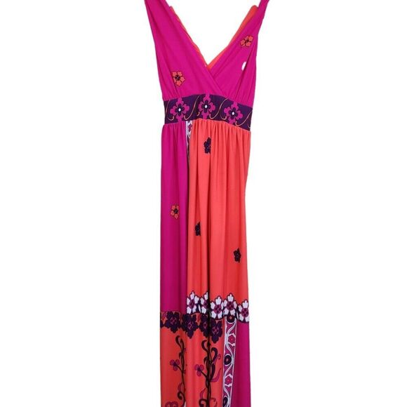 Vintage Cache Floral Flowy Maxi Dress Orange Magenta PPink Size 2 - Picture 1 of 12